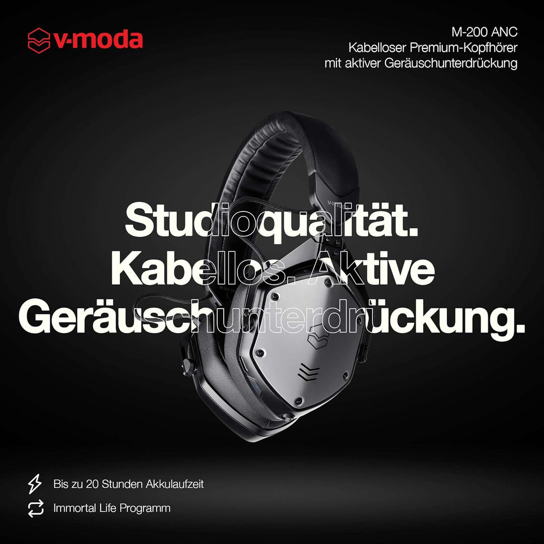 V-Moda M-200 ANC Hybrid Active Noise Canceling Kopfhörer | 20 Stunden Akkulaufzeit | geschlossene Ba