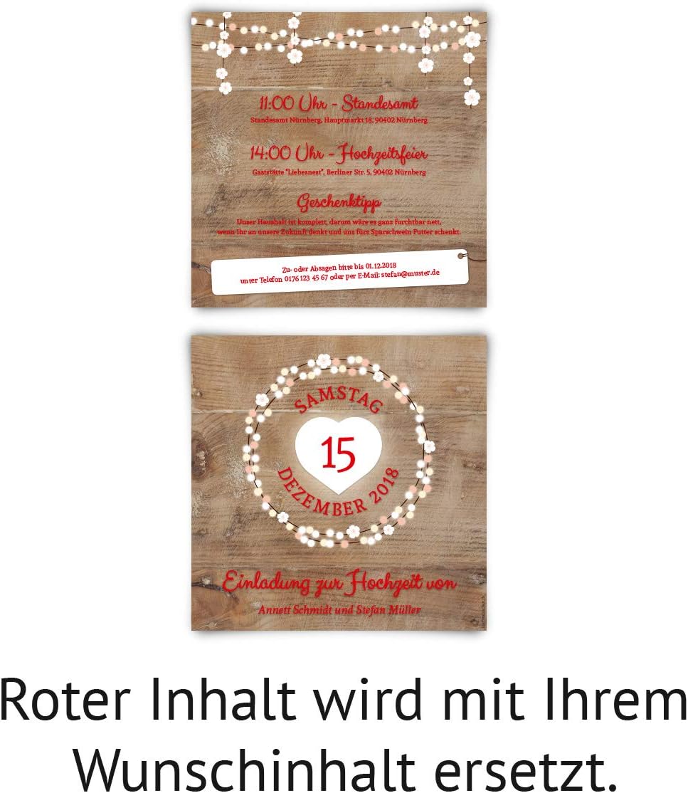 Kartenmachen.de 10 x Hochzeitseinladungen Einladungen zur Hochzeit individuell Text Gestaltung - Hol