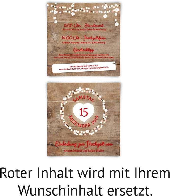 Kartenmachen.de 10 x Hochzeitseinladungen Einladungen zur Hochzeit individuell Text Gestaltung - Hol
