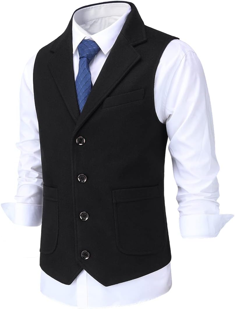 Allthemen Herren Weste Revers Tweed Wolle Anzugweste Formale Regular Fit Herrenweste Retro Business
