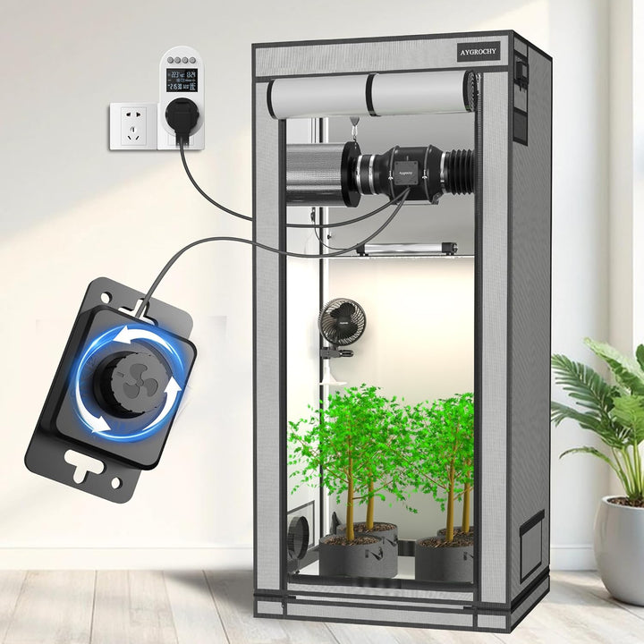 Aygrochy Rohrventilator 150mm Smarte Plug Feuchtigkeitssensor für Grow-Zelt | Rohrlüfter (683 m³/h)