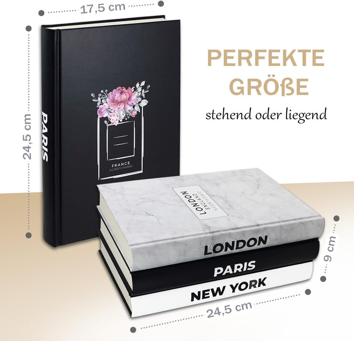 SOMEDA® Deko-Bücher 3er Set, Paris London New York, echte Bücher mit leeren Seiten, für Wohnzimmer K