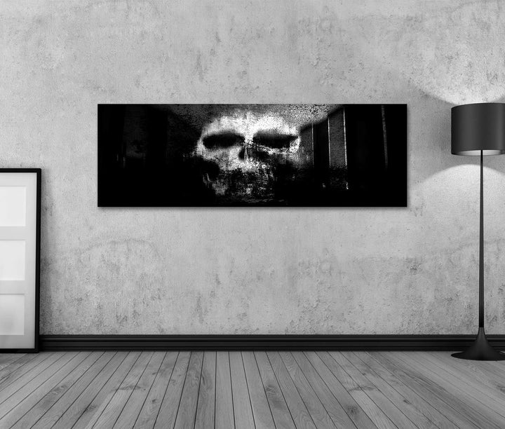 islandburner Bild auf Leinwand Horror Schädel Schwarzweiss Horror Hintergrund Für Halloween Und Film
