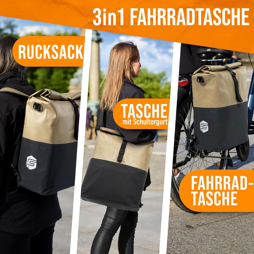 Forrider 3in1 Fahrradtasche für Gepäckträger mit Rucksack Wasserdicht 27L I Gepäckträgertasche Refle