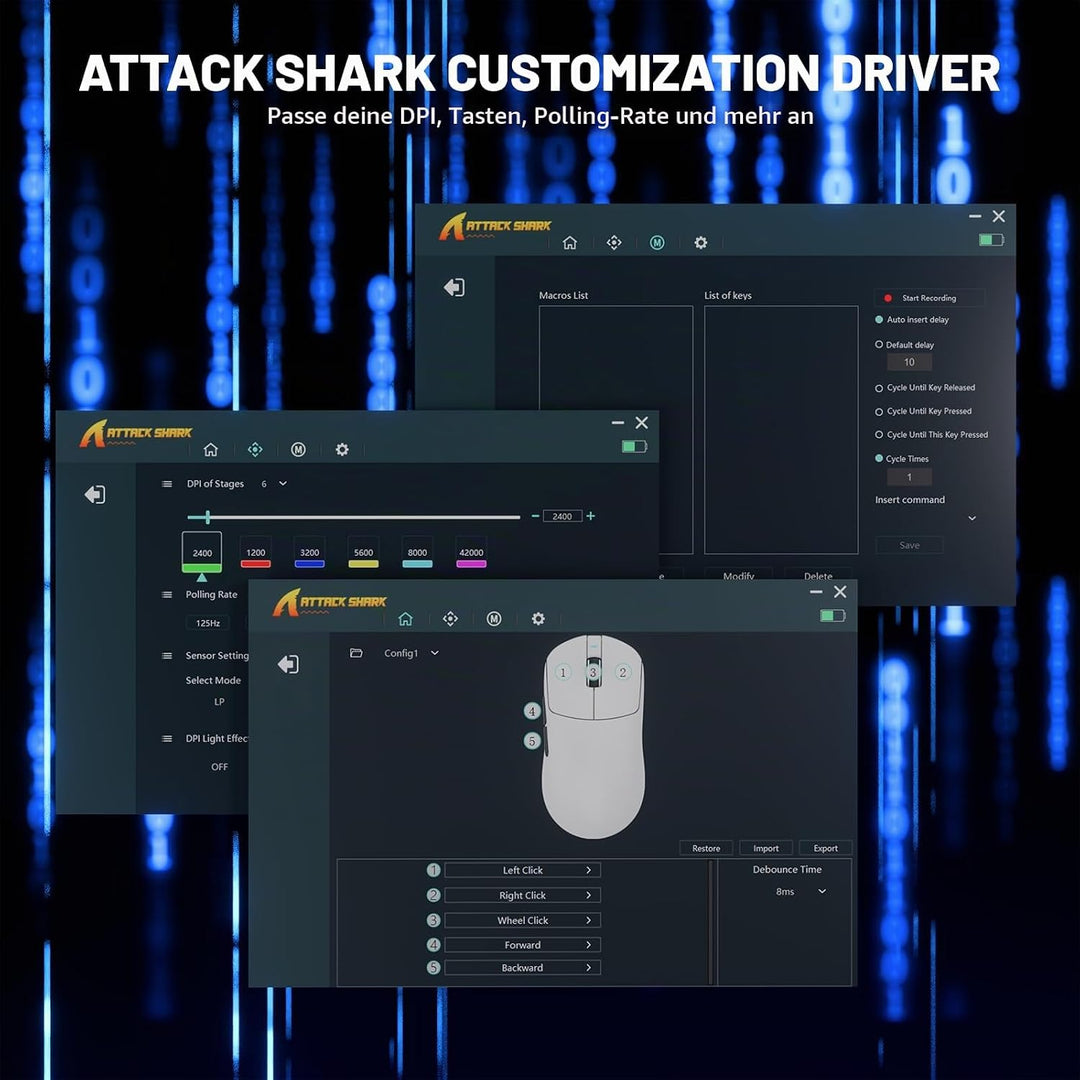 ATTACK SHARK X8 Serie Kabellose Gaming-Maus, 55–65 g Superleicht, PixArt PAW3395/3950 Sensor, BT/2.4