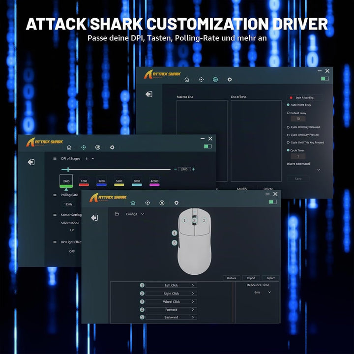 ATTACK SHARK X8 Serie Kabellose Gaming-Maus, 55–65 g Superleicht, PixArt PAW3395/3950 Sensor, BT/2.4