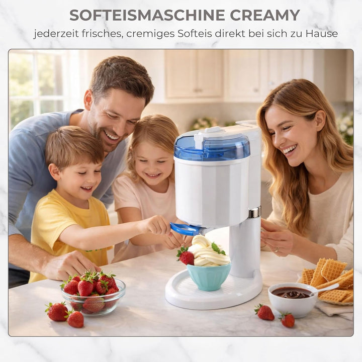 Gino Gelati GG-45W-Blue Creamy 4in1 Softeismaschine, Eismaschine, Frozen Yogurt-Milchshake Maschine,