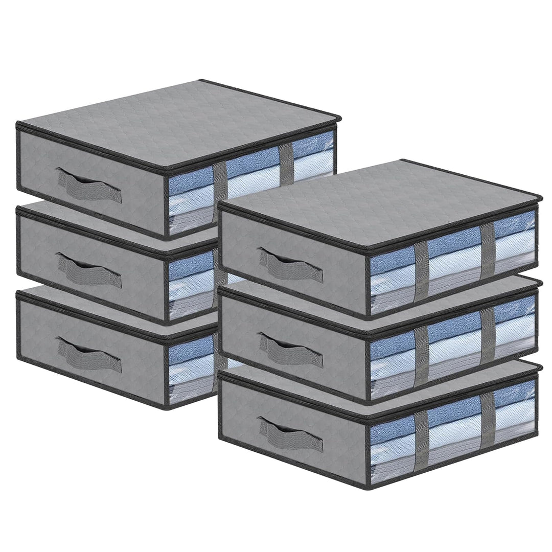 AiQInu Unterbett Aufbewahrungsbox,6 Stück Unterbettkommode mit Sichtfenster und 4 Haltegriffen 60x 4