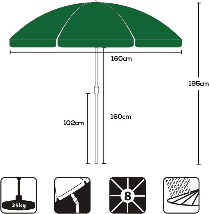 Sekey 160 cm Sonnenschirm Strand mit Schutzhülle für Balkon Garten & Terrasse Neigungswinkel und Höh