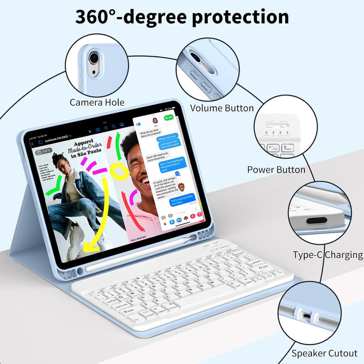 JKSML Hülle mit Tastatur für iPad (A16) 11./10.Gen 11/10.9 Zoll (2025/2022) Himmelblau, Himmelblau
