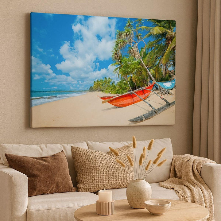 ARTTOR Bilder auf Leinwand 100x70cm Leinwandbild Golf Ozean Palme Boot Gross Wanddeko Bild Schlafzim