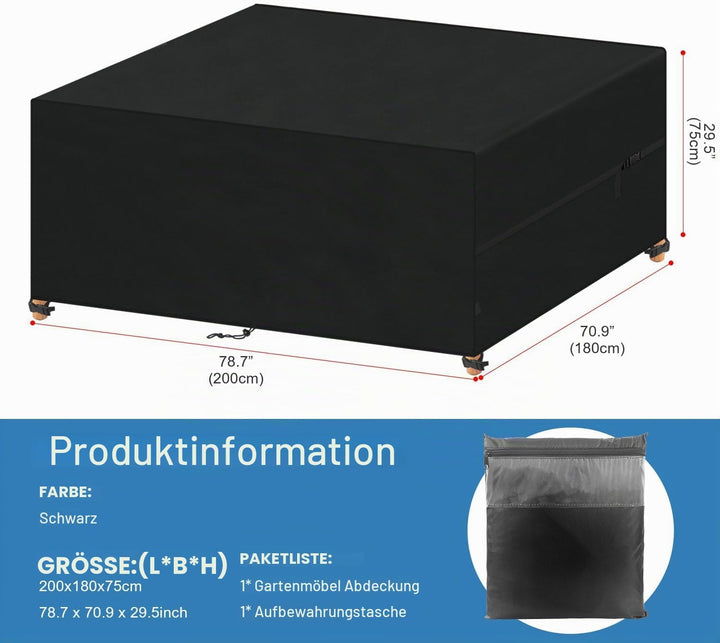 VANSHEIM Gartenmöbel Abdeckung Wasserdicht 200x180x75cm Abdeckplane Tisch | Winterfest Abdeckplane G