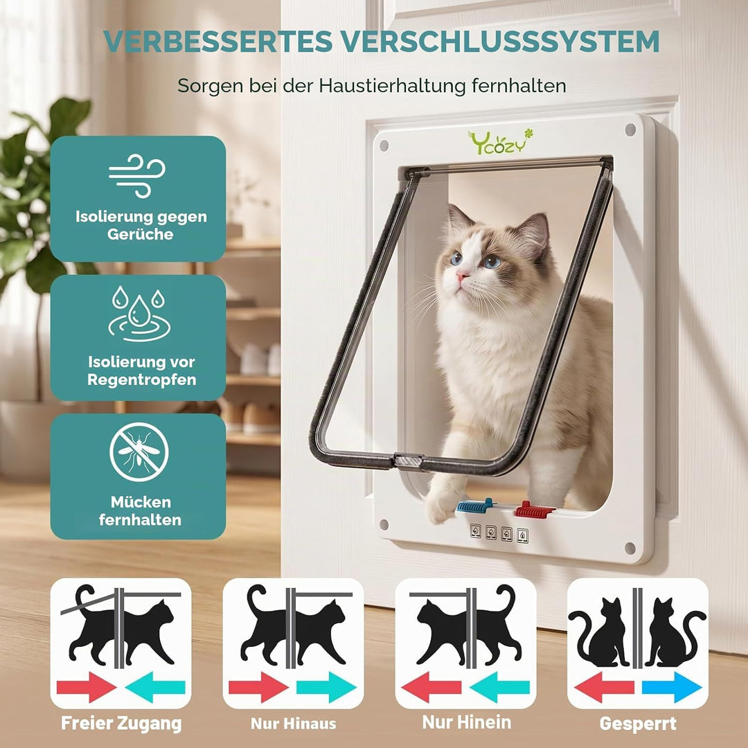 Ycozy Gross Katzentür Aussengrösse 25.2 x 23.7cm 4 Wege Verriegelung Indoor Haustier Tür für Innen A