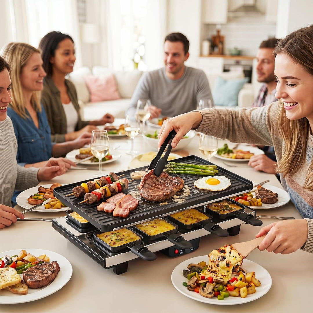 LIFEZEAL Raclette-Grill für 8 Personen, 1400W Elektrogrill mit wendbarer Antihaft-Grillplatte, 8 Pfä
