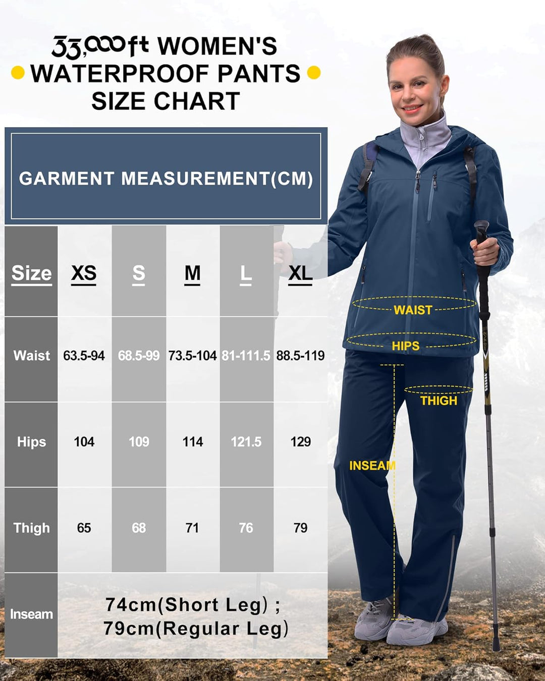 33,000ft Regenhose Damen Wasserdicht Atmungsaktiv Wanderhose Fahrrad Überziehhose Leichte Winddicht