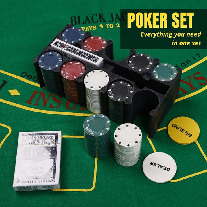 MAGIC SELECT Poker Set Spiel. Poker Set Texas Hold 'Em mit 200 Chips, 2 Kartensätzen, Dealer-Button,