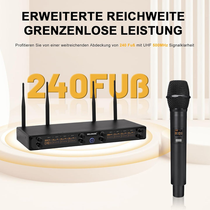 MELONARE 8-Kanal UHF 500MHz Funkmikrofonsystem MWM-81F-8H | 8 x 5 Frequenzen, 73,2 m Reichweite, dyn