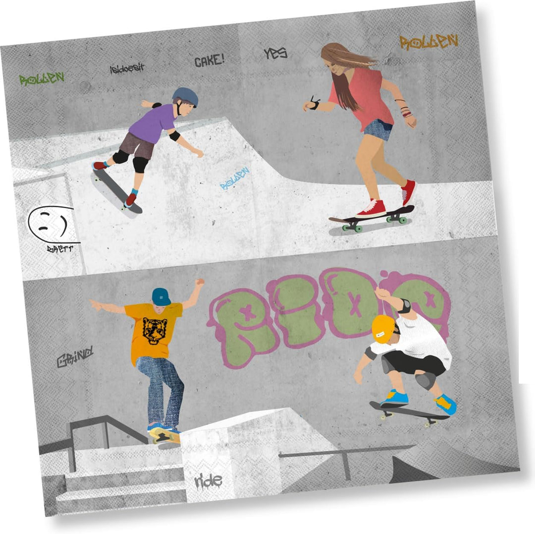 42-tlg. Party-Set * SKATEPARK * mit Teller + Becher + Servietten + Einladungen | Skating Geburtstag