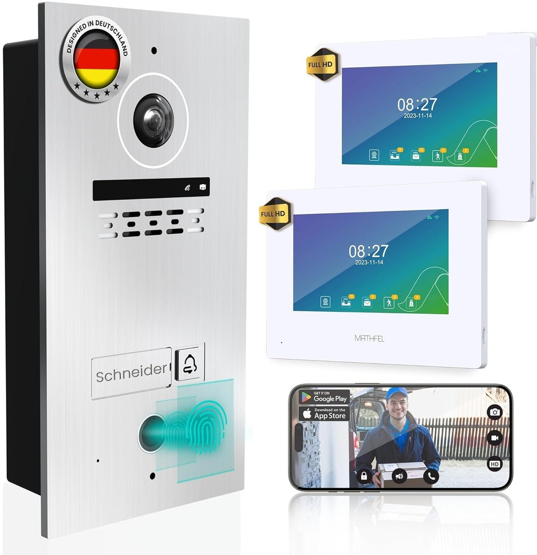 MATHFEL 2 Draht Bus WLAN Video Türsprechanlage, Fingerprint mit Bluetooth-Funktion, Gegensprechanlag