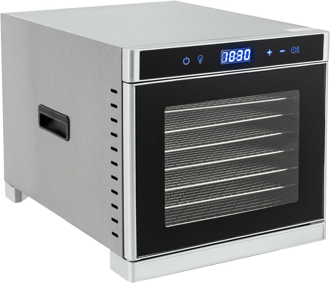 Dörrautomat Edelstahl Dörrgerät mit Timer, 8 Tabletts und Lebensmittelklammer Dörrapparat 700W 35-75