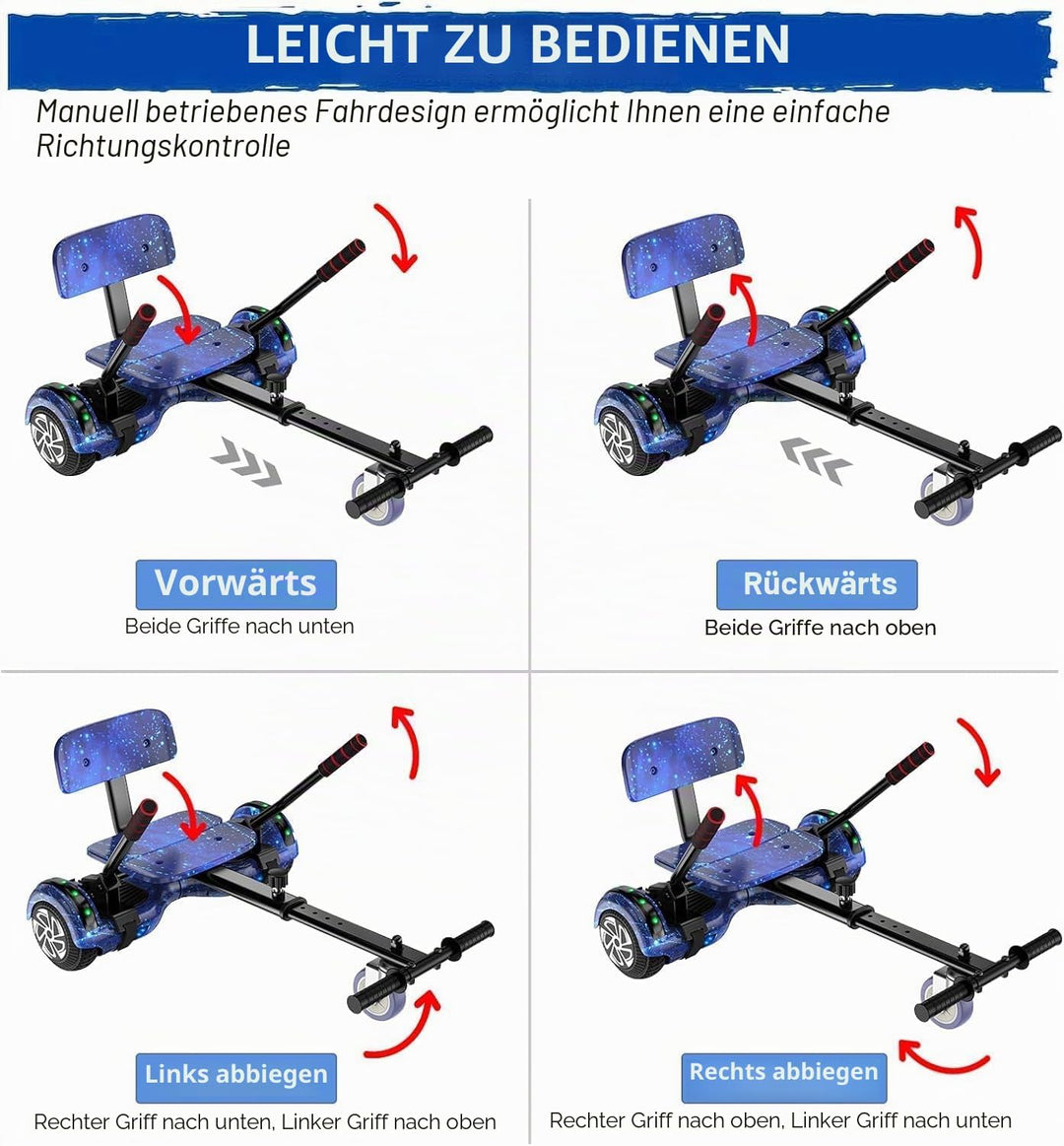 SISIGAD Hoverboard Kart Scooter für alle Gelände Self Balanciert 6,5 Zoll mit Bluetooth Lautsprecher