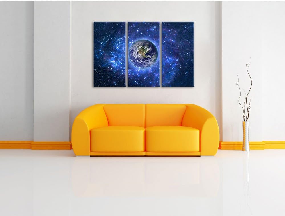 Pixxprint Planet Erde im Weltraum als Leinwandbild | Grösse: 3 Teilig (120x80) | Wandbild| Kunstdruc