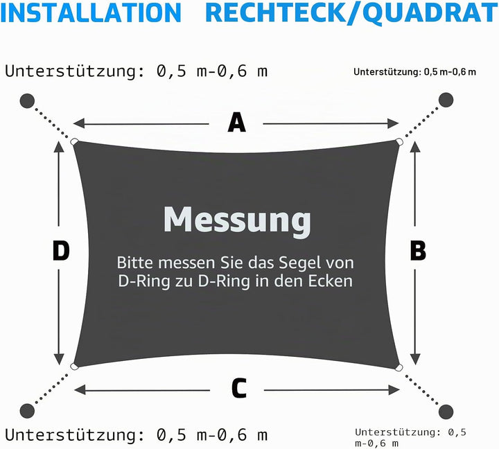swift Sonnensegel Rechteckig 3x4 Meter UV Shutz HDPE Wetterbeständig Atmungsaktiv Rechteck 3x4m Sonn