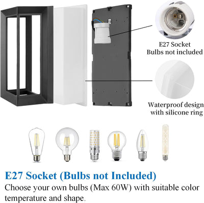 Klighten Aussen Wandleuchte E27 Fassung, Max 60W, Modern Aussenwandleuchte Aussen Innen Wandlampe, I