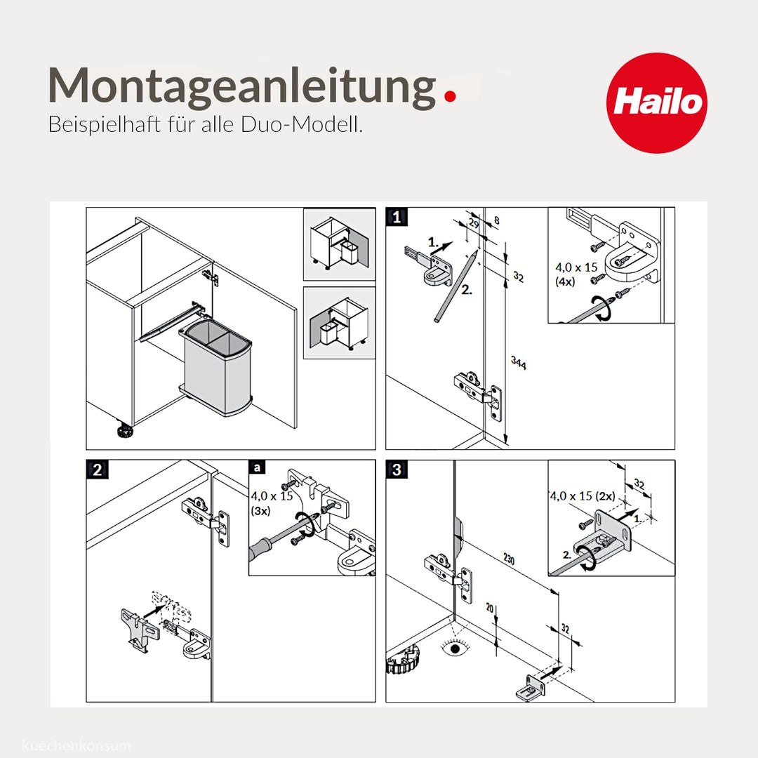 Hailo Abfallsammler 341610 | Duo 16 L Mülleimer | Einbau ab 45 cm Schrankbreite | Edelstahl Schwarz