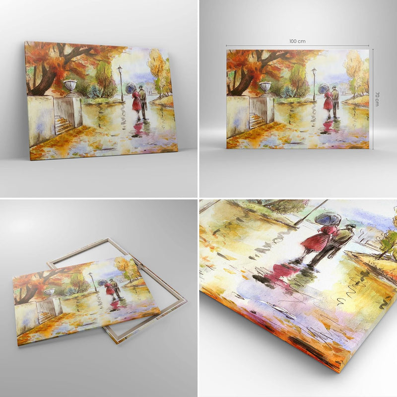 Bilder auf Leinwand 100x70cm Leinwandbild Wetter regen herbst park Gross Wanddeko Bild Schlafzimmer