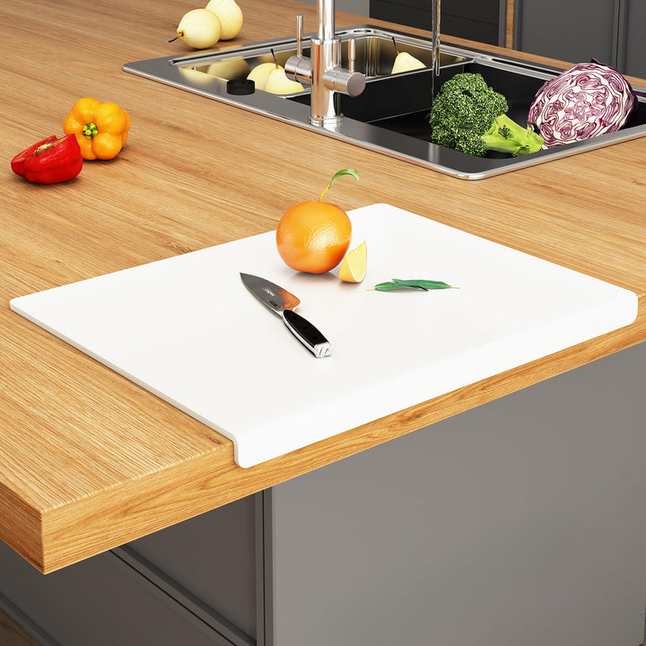 JJL Acryl Schneidebrett mit Thekenlippe 61 x 46 cm - BPA-frei, rutschfest, Weiss - Multifunktional f