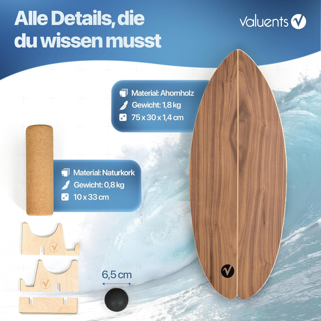 Balance Board aus Holz in – mit abgerundeten Ecken – inkl. Rolle für Neuromuscular Response Training