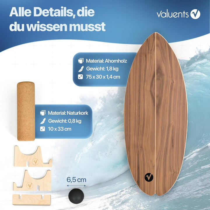 Balance Board aus Holz in – mit abgerundeten Ecken – inkl. Rolle für Neuromuscular Response Training