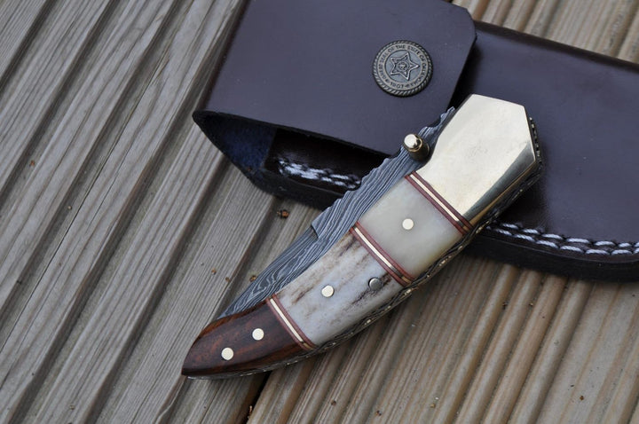 Perkin Knives Taschenmesser/Camping-Werkzeug, Damastklinge, handgemacht