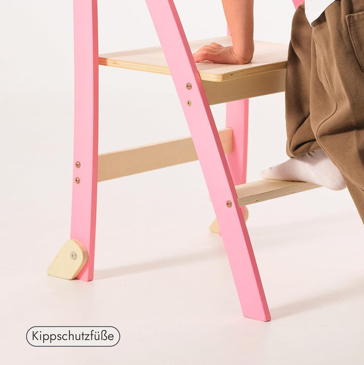 Goodevas Holz Lernleiter Montessori platzsparend: Klappbare Lernleiter, Hocker für Kinder, Faltbare