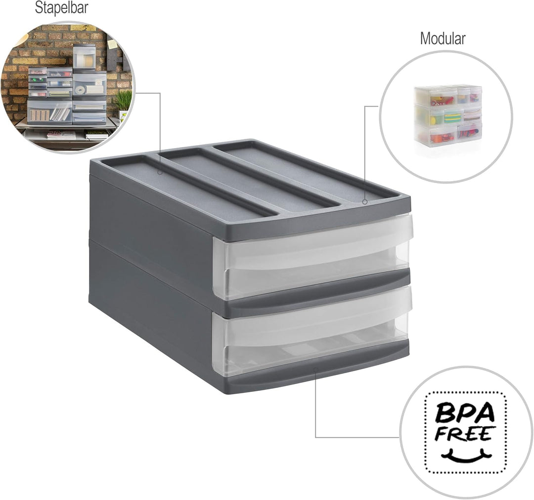 Schubladenbox mit 2 Schüben Anthrazit/Transparent M Duo, Anthrazit/Transparent M Duo