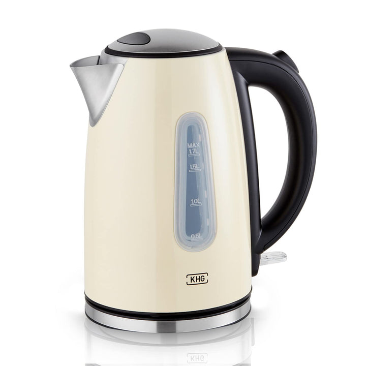 KHG Wasserkocher WK-1707 CE Edelstahl creme 1,7 Liter, auswaschbarer Kalkfilter, Wasserstandsanzeige