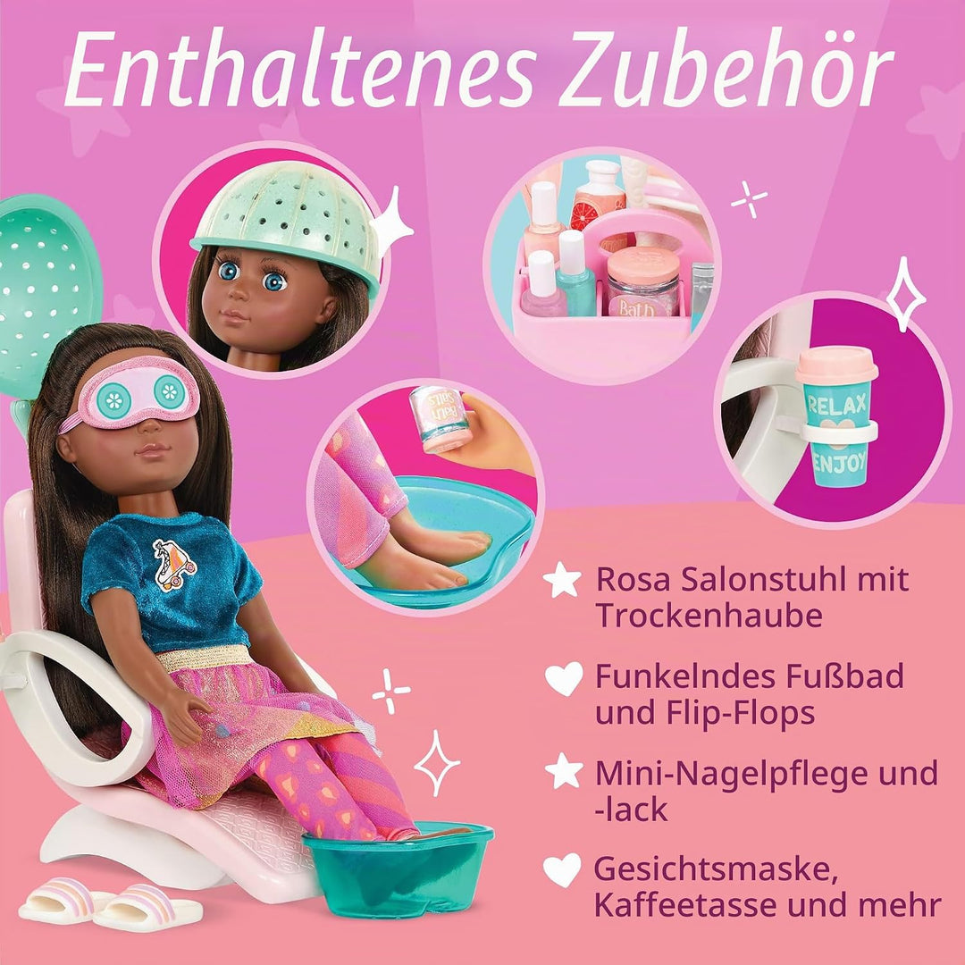 Glitter Girls - GG Salon Stuhl Puppen - Spa Stuhl Spielset - Haartrockner mit Kapuze, Fussbad, vorge