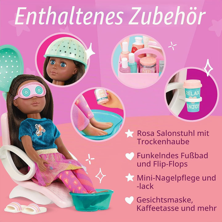 Glitter Girls - GG Salon Stuhl Puppen - Spa Stuhl Spielset - Haartrockner mit Kapuze, Fussbad, vorge