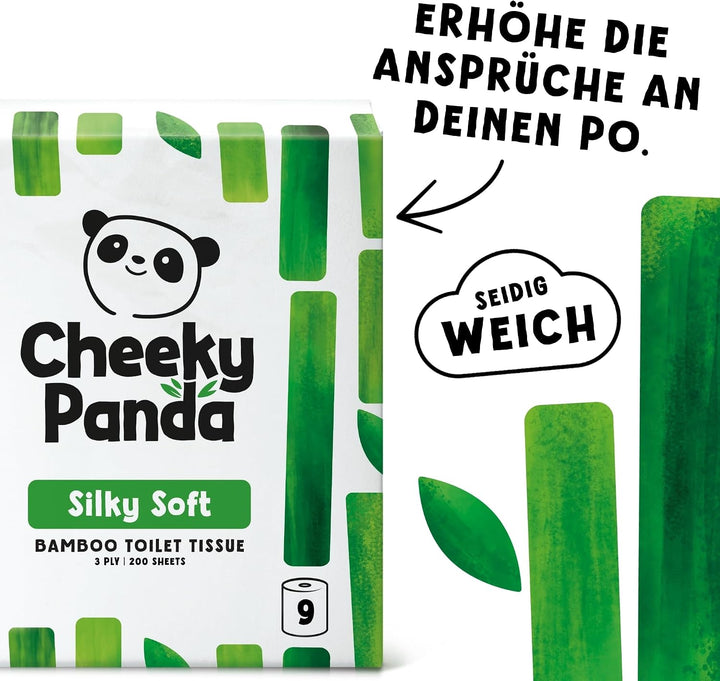 The Cheeky Panda Bambus Toilettenpapier 3-Lagig Grosspackung | 48 Rollen x 200 Blatt (9 Rollen x 5)