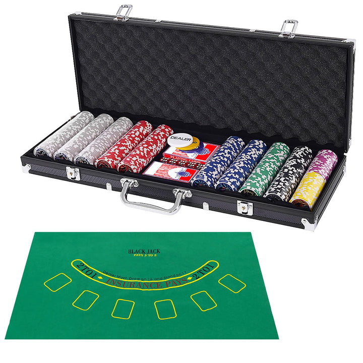 COSTWAY 500 Laser-Chips Pokerset, Poker Komplett Set mit Chips, 2 Spielkarten, 5 Würfel, 3 Händler-C