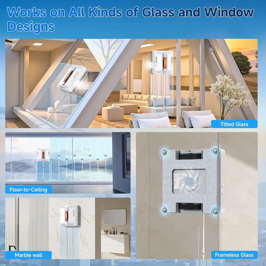 Lubluelu Auto Window Cleaning Robot, Upgraded 4 Water Spray & 8-Layer Safety Protection System,Sucti