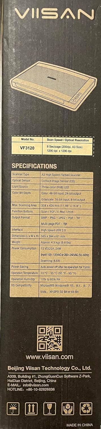 Viisan VF3120, Flachbettscanner Din-A3. Max. Auflösung 1200x1200 DPI. inkl. ViiScan Software für Win