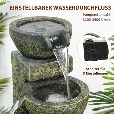 Outsunny Gartenbrunnen, Springbrunnen mit Einstellbarer Strömung, 4 Stufen Zierbrunnen, Wasserspiel,