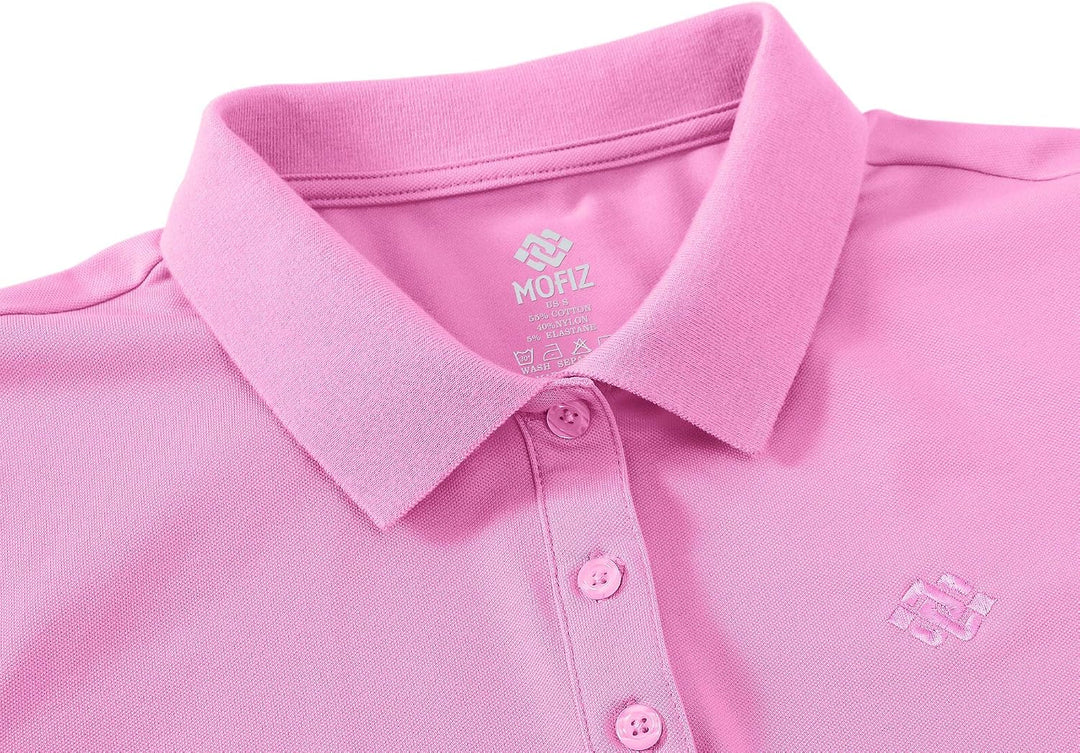 Damen Poloshirt Baumwolle Golf Wintershirt Langarm Oberteile Sports Training Polo mit Kragen Rosa S,