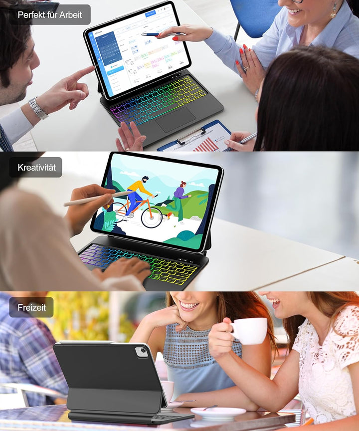 JADEMALL Magic Keyboard für iPad Air 13 M3 2025 & M2 2024-7-Farben Beleuchtung, Trackpad, Magnetisch