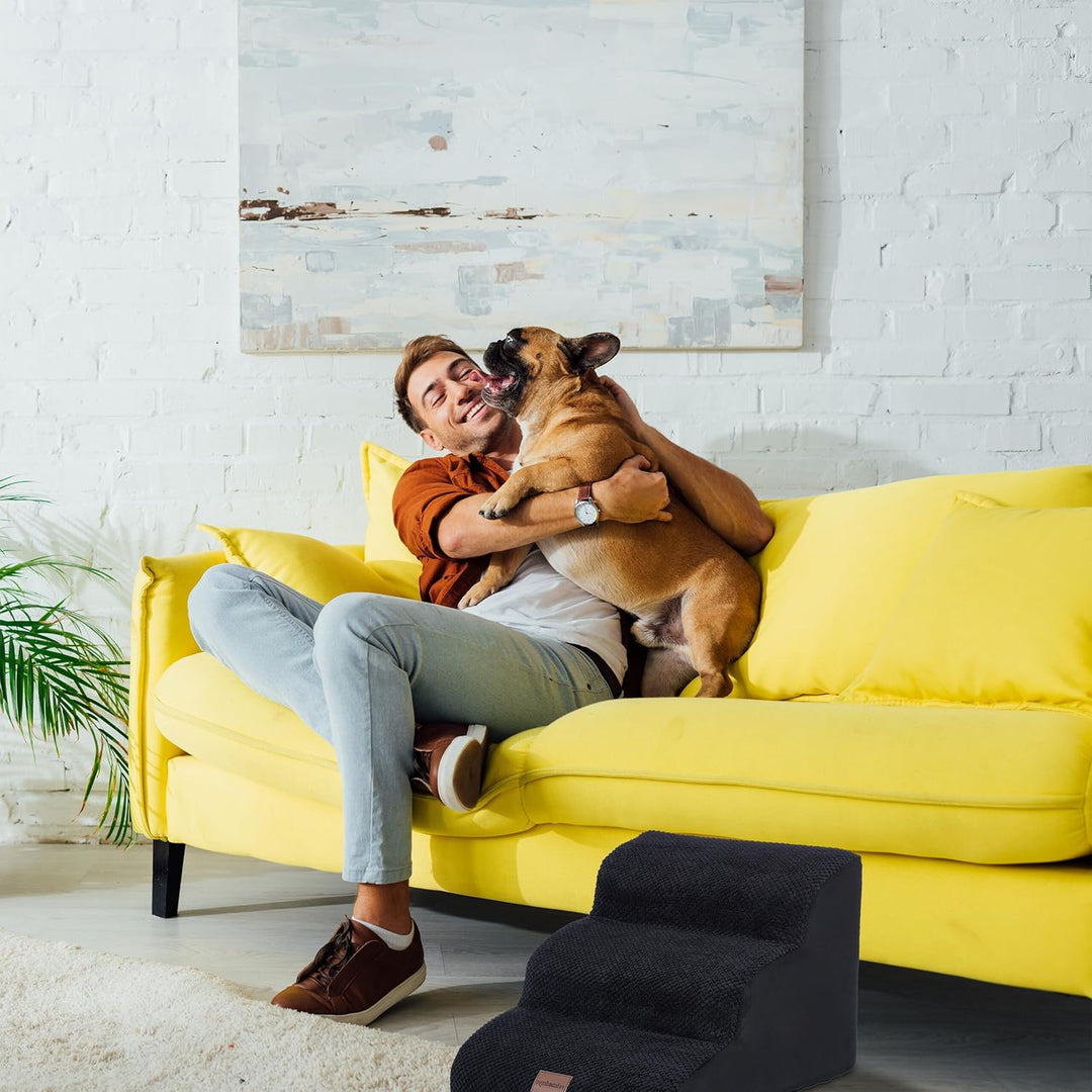 Relaxdays Hundetreppe 3 Stufen, für Hunde & Katzen, HBT: 33 x 41 x 54 cm, weiche Haustiertreppe, Bet