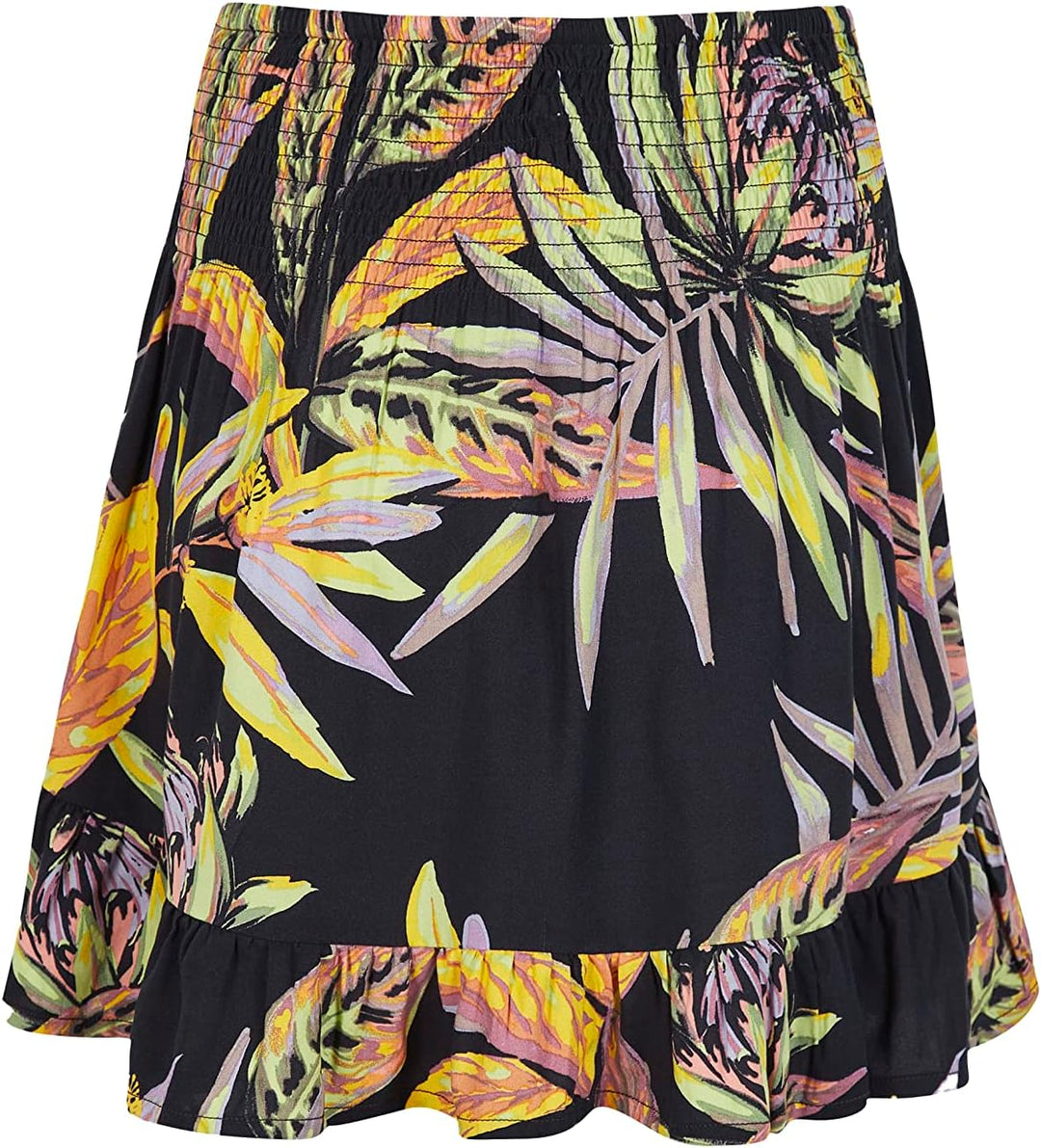 O'Neill Damen Lilia Smocked Skirt Rock S-M 39033 Black Tropical Flower, S-M 39033 Black Tropical Flo