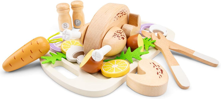 Woet® Holzspielzeug Spiellebensmittel Brathähnchen für Kleinkinder – Lebensmittel Spielzeug mit Schn