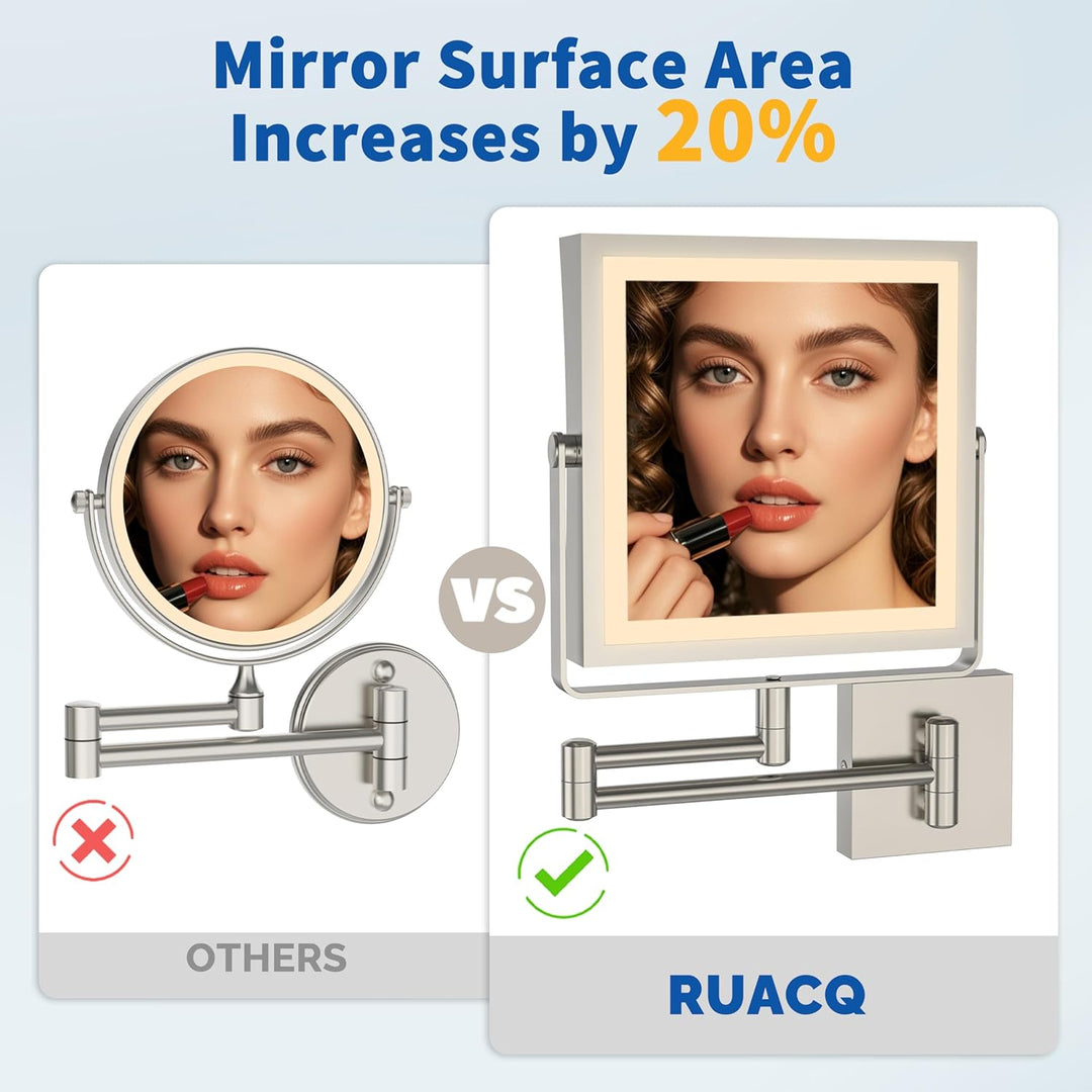 Ruacq Wiederaufladbarer Wand-Make-up-Spiegel mit Lichtern, doppelseitig, 1 x / 10-fache Vergrösserun